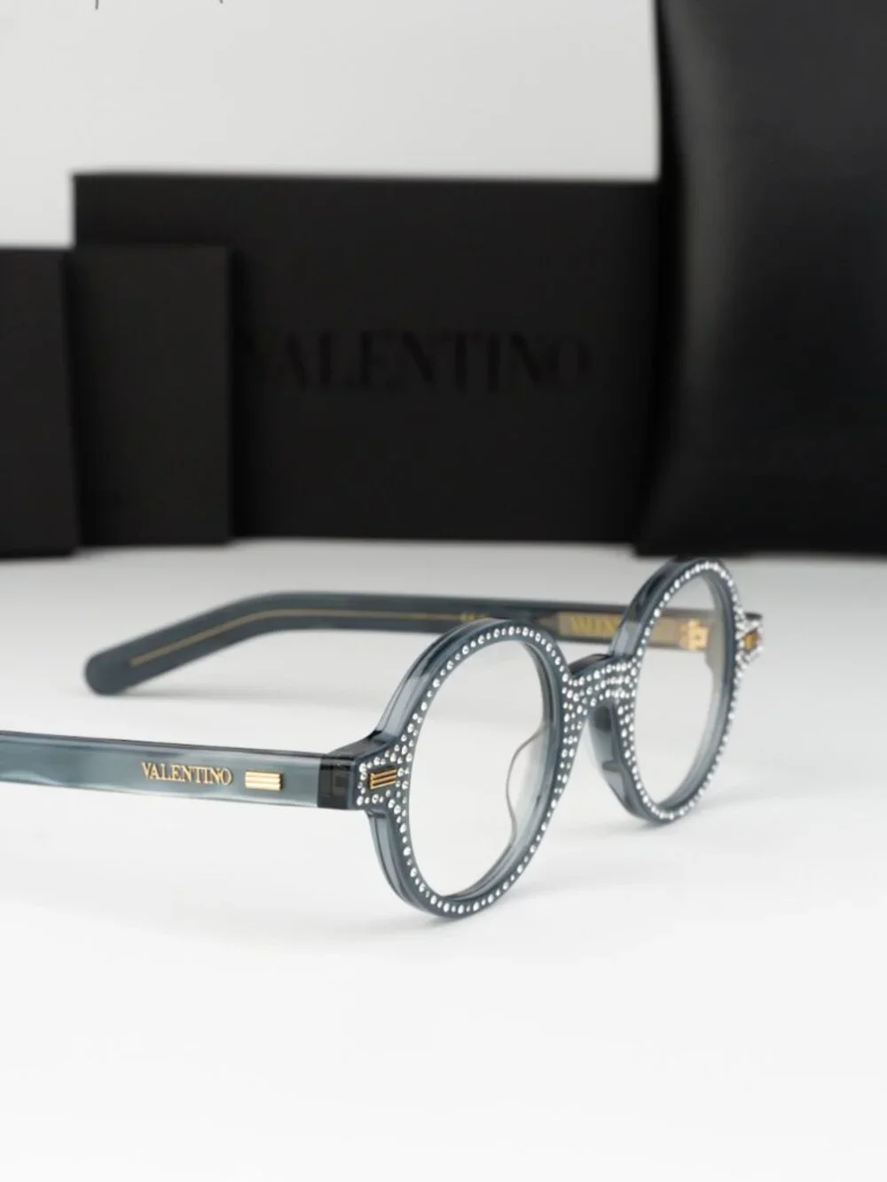 Valentino Women Eyeglasses Blue Pearl Crystal Round VLX-185 C NEW AUTHENTIC